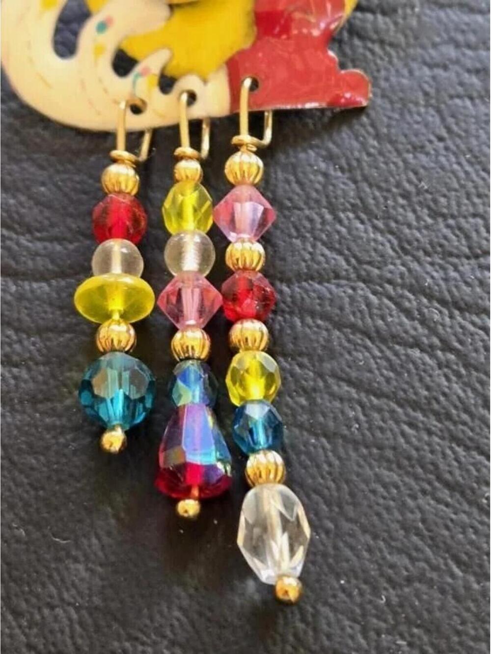 RARE Lunch at the Ritz 1988 Palm Tree Beaded Dangle Earrings Signed - Picture 4 of 7